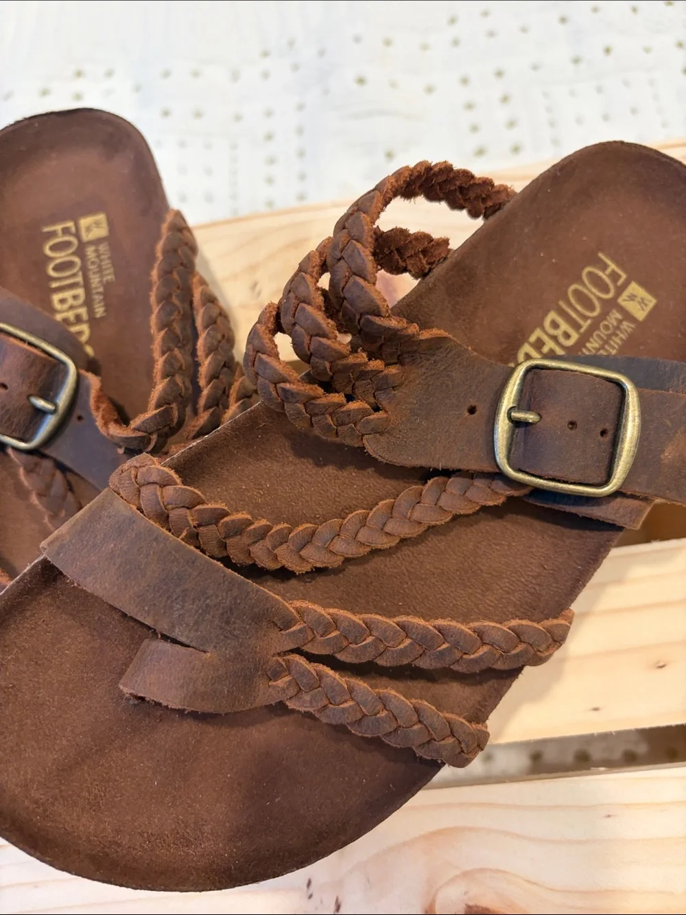 White Mountain Girls Brown Braided Footbed Sandals with Buckle